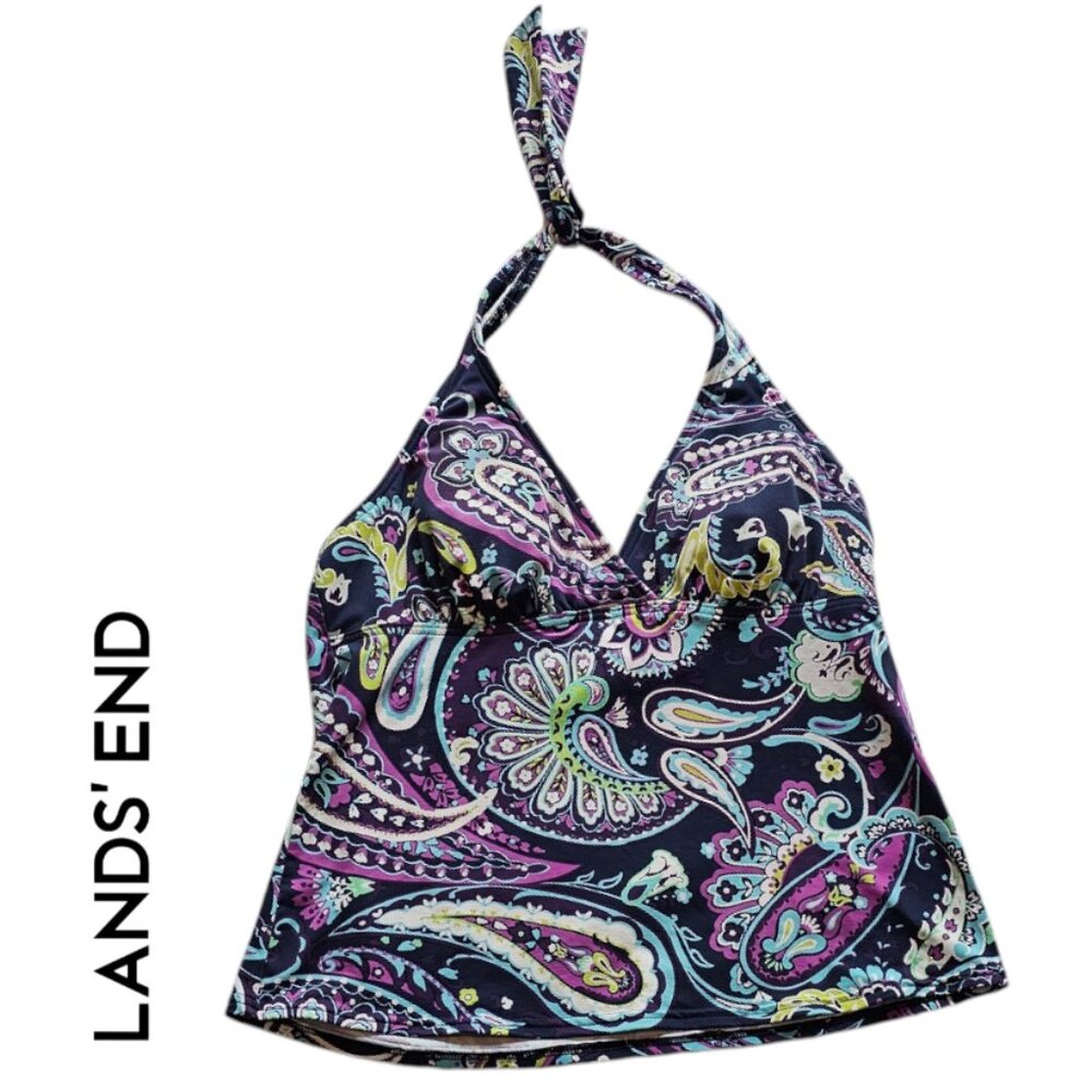 Lands' End 4 Tankini Swimsuit Top Navy Floral Paisley